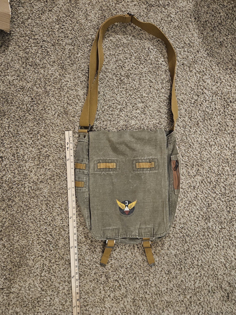 Vinatge Old Navy Olive Green Canvas Crossbody Satchel with Mustard Strap